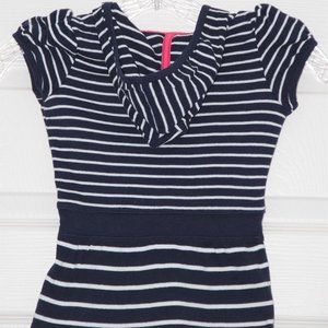 TOMMY HILFIGER Baby Girl Navy White Striped Jersey Hooded Dress Size 2T